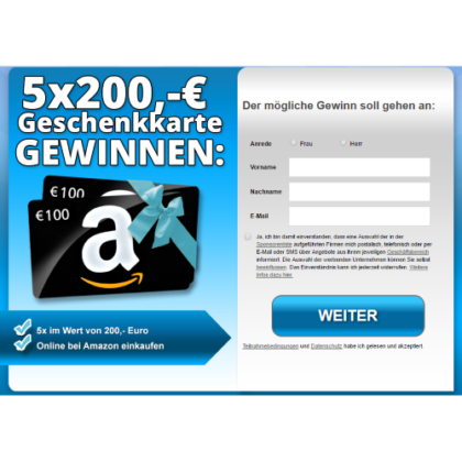 5 x 200 Euro Amazon Gutscheine